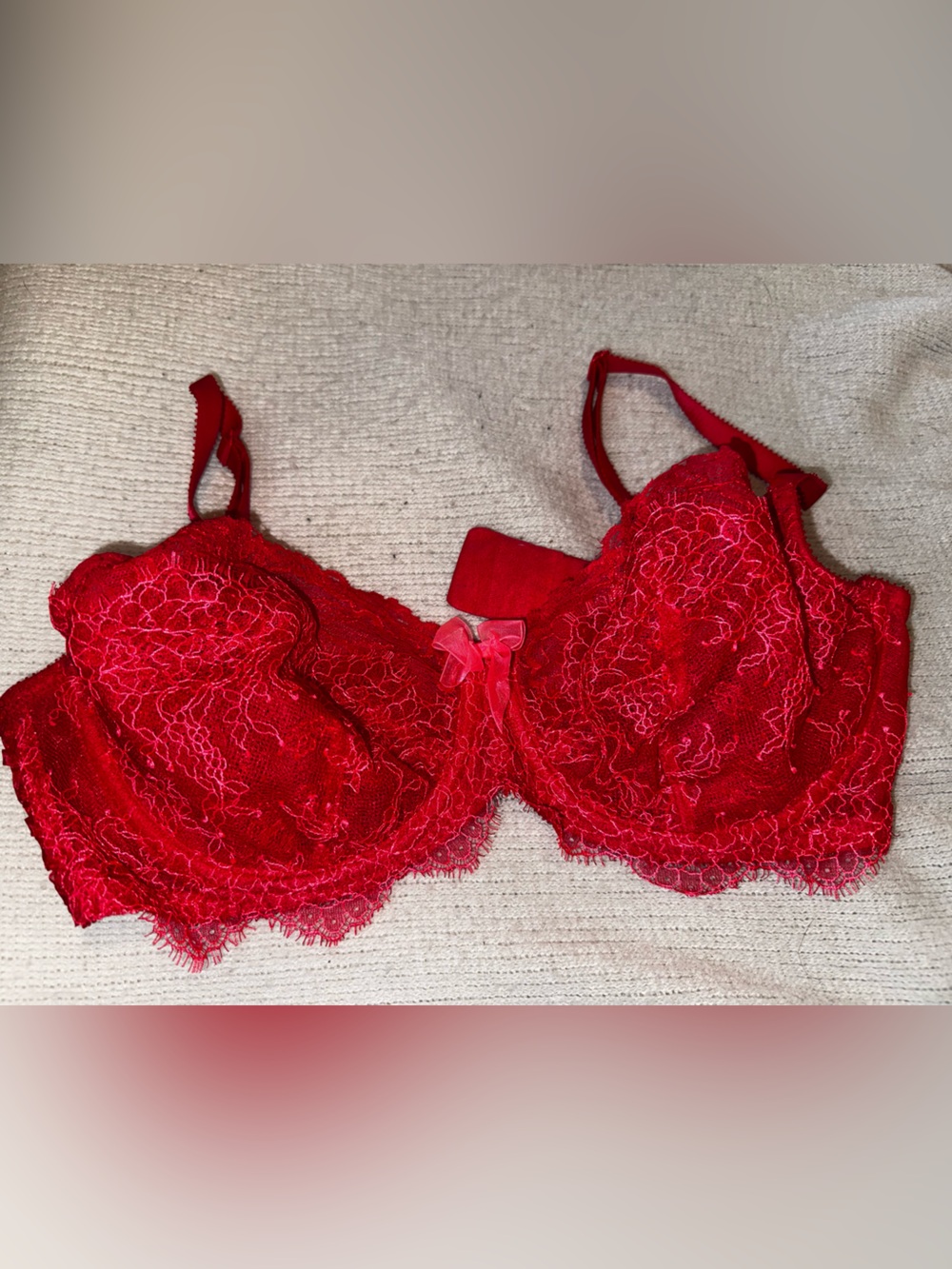 Victoria's Secret Red Lace Underwire Bra with Floral Embroidery